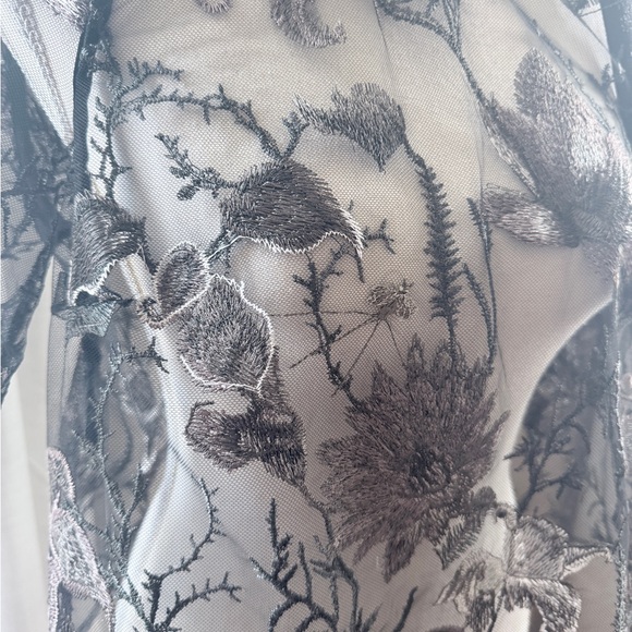 Disturbia Sheer Black Floral Embroidered Short-Sleeve Top US2 - Picture 2 of 5